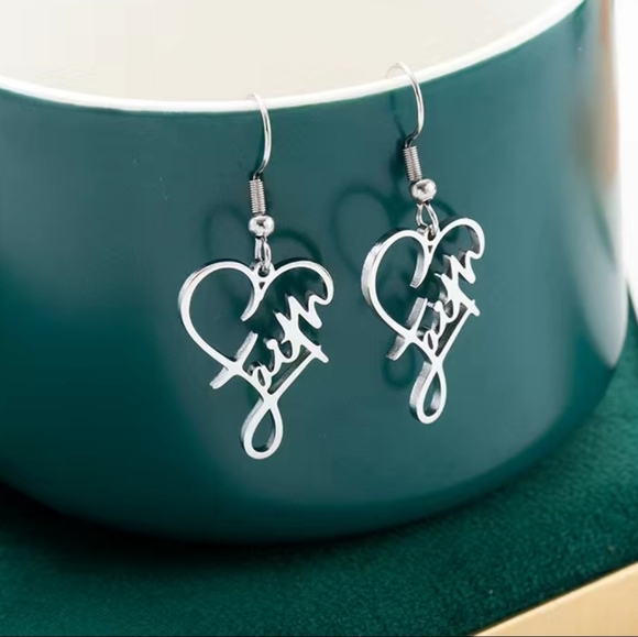 Silver Faith Heart Earrings - Picture 1 of 3